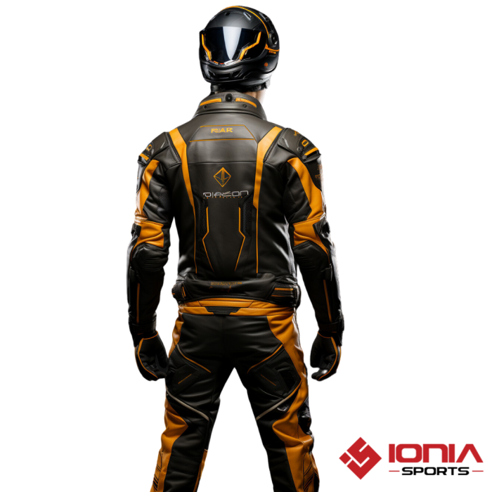 Back side yellow motorcycle suit
