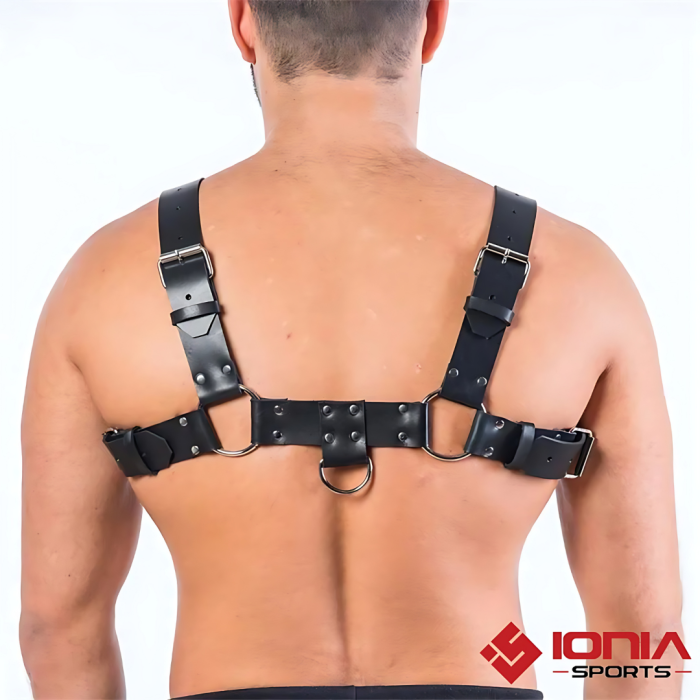 leather chest harness black