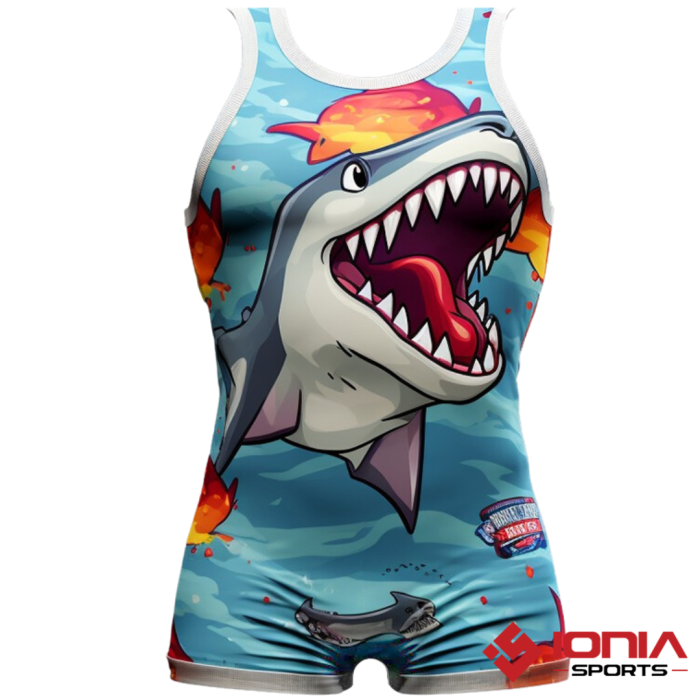 shark wrestling singlet