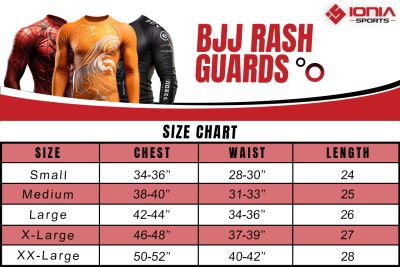 Black rash guard size chart