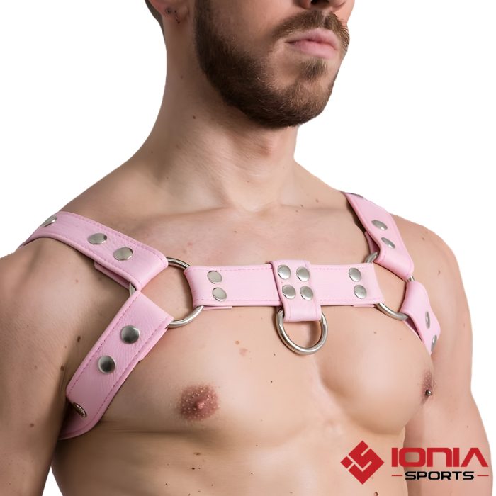 Pink Leather Bulldog Harness Side
